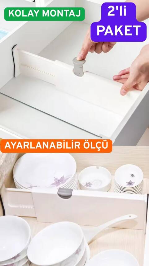 Büyük Boy Ayarlı Çekmece Ayırıcı 2'li Paket - 1