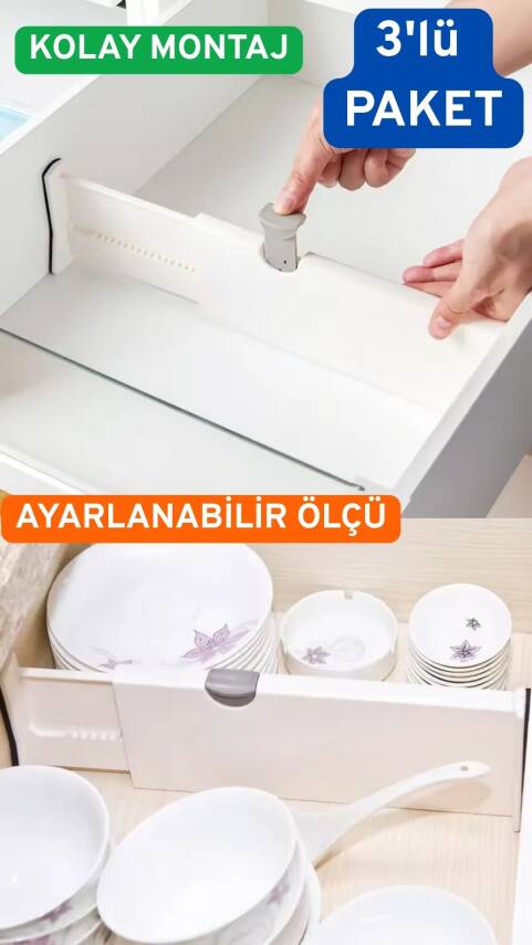 Büyük Boy Ayarlı Çekmece Ayırıcı 3'lü Paket - 1