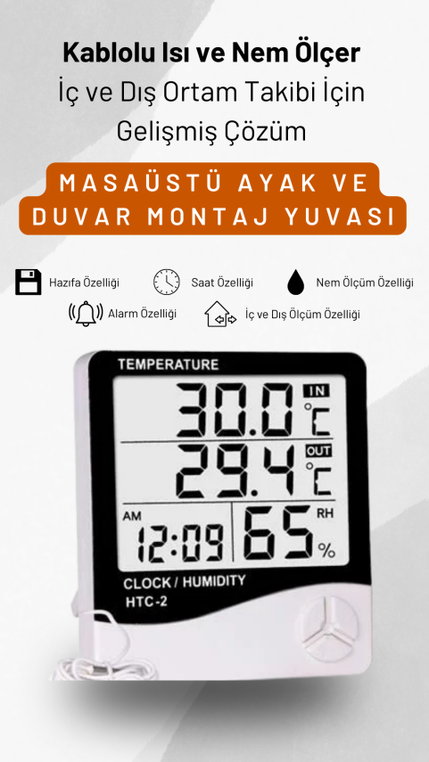 HTC-2 Kablolu Termometre ve Nem Ölçer - 1