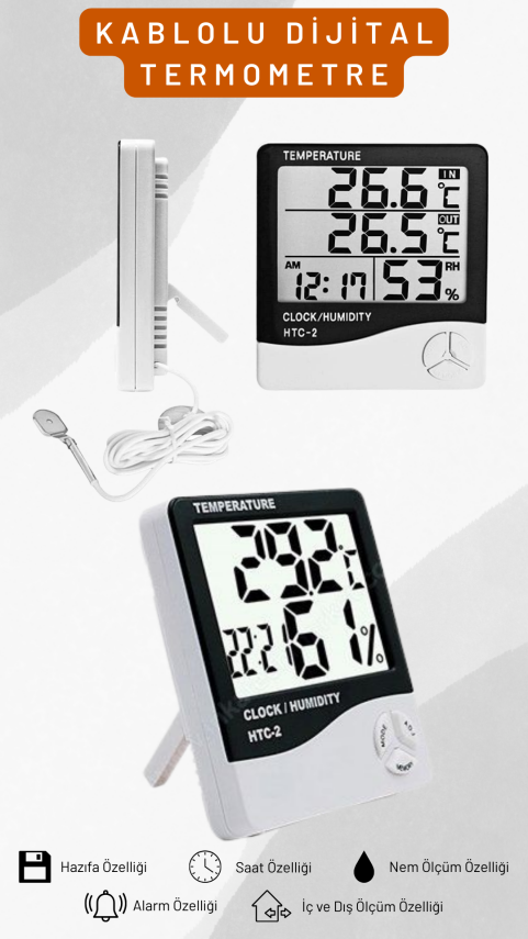 HTC-2 Kablolu Termometre ve Nem Ölçer - 2