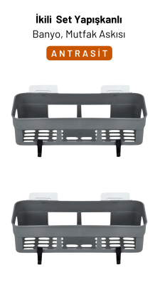 İkili Yapışkan Mutfak Banyo Organizeri Seti, Antrasit - Shoplero