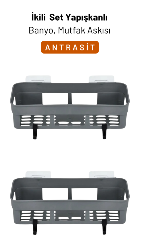 İkili Yapışkan Mutfak Banyo Organizeri Seti, Antrasit - 1
