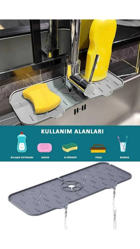 Üçlü Antrasit Silikon Mutfak Seti, Lavabo Matı, Süzgeç, Sünger Askılık - 3